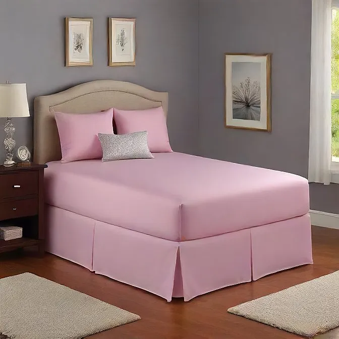 9 Inch Bed Skirt Pink Split Corner Pleated Egyptian Cotton 1000TC