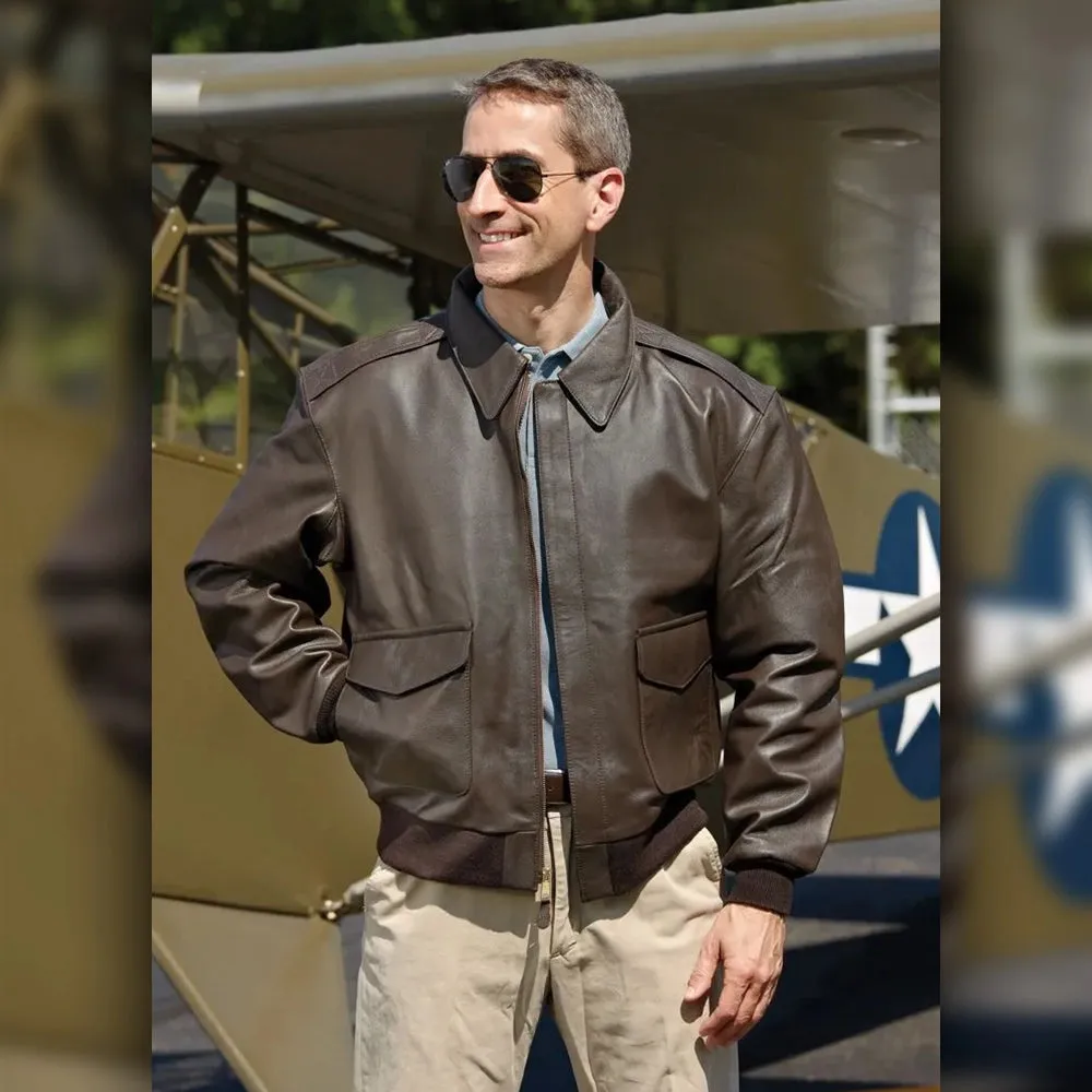 A2 Distressed Aviator Cockpit Brown Real Bomber Leather Jacket