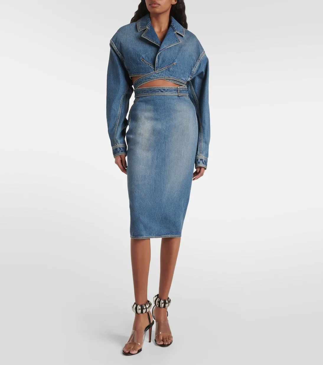 Alaïa denim pencil skirt, blue