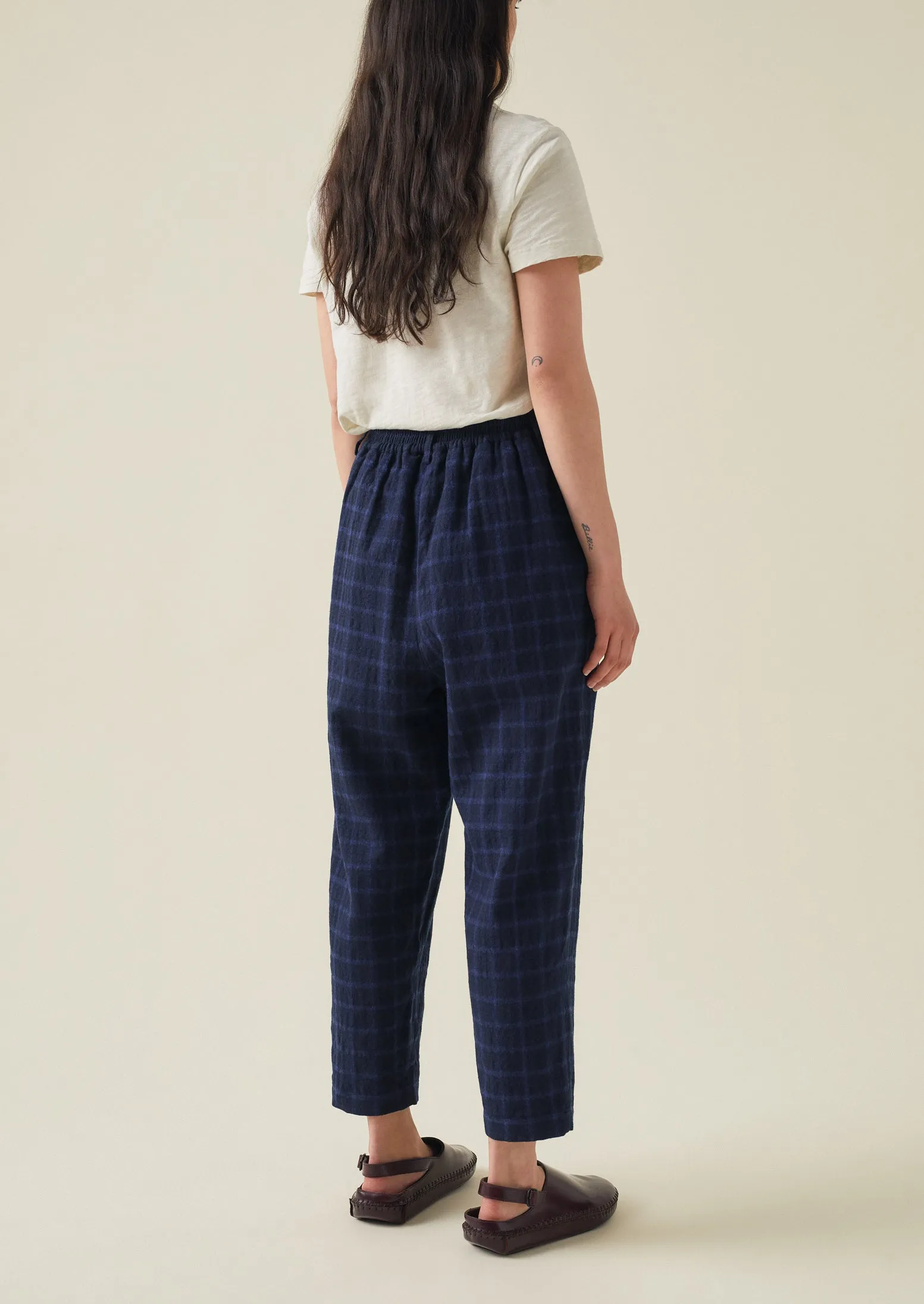 Alix Cotton Wool Seersucker Trousers | Navy