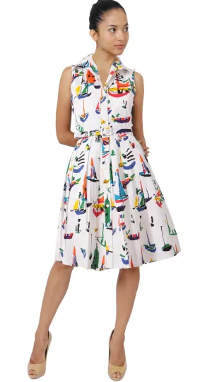 Audrey Dress Shirt Collar Sleeveless Regular Cotton Stretch (Sail Boat)