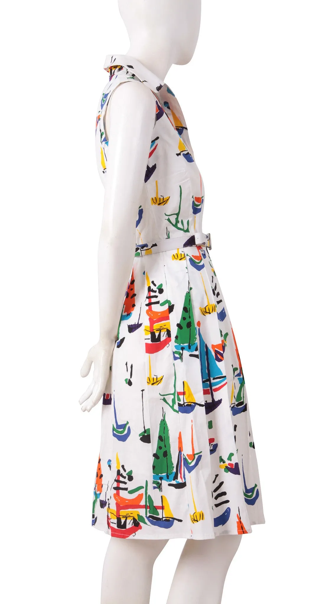 Audrey Dress Shirt Collar Sleeveless Regular Cotton Stretch (Sail Boat)