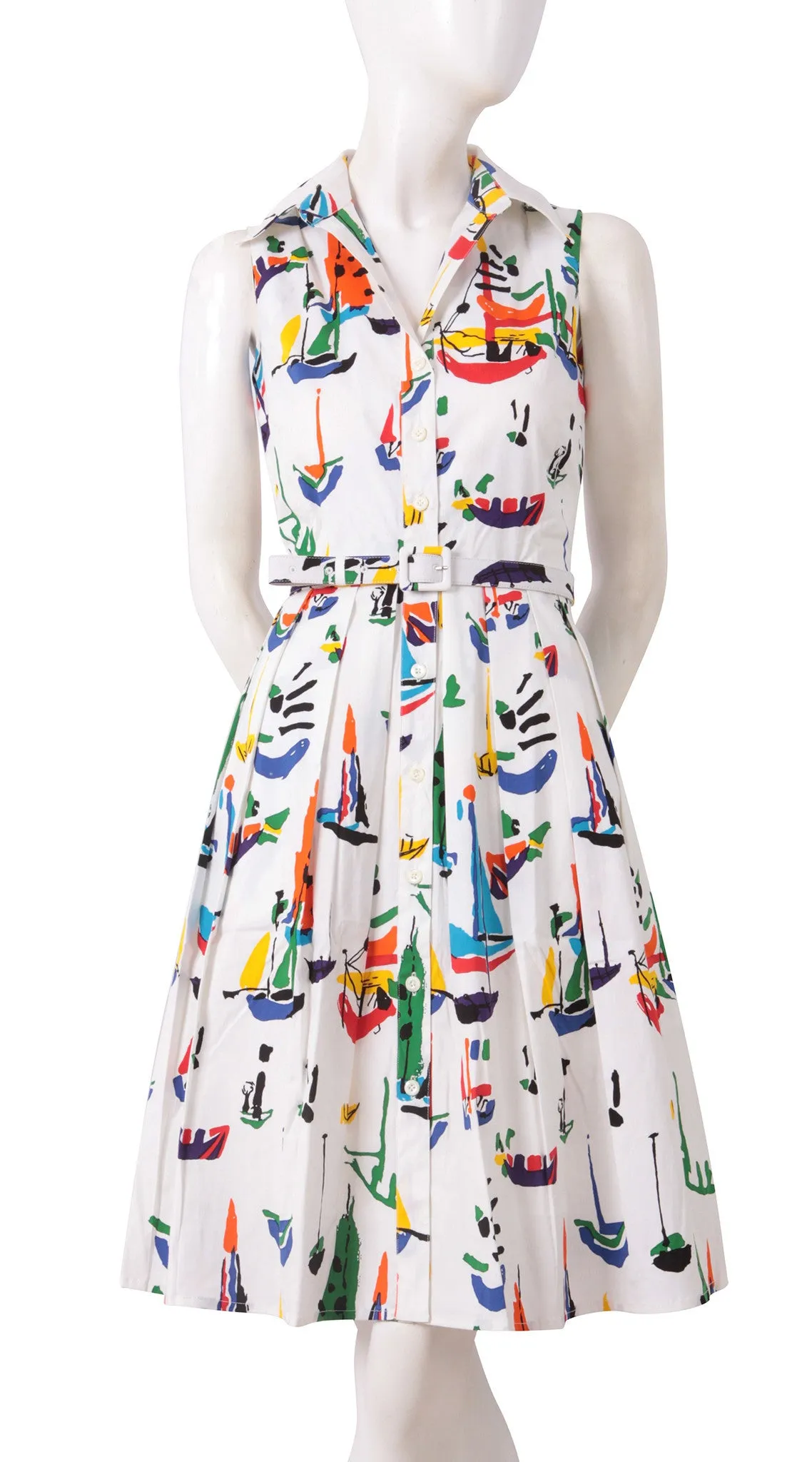Audrey Dress Shirt Collar Sleeveless Regular Cotton Stretch (Sail Boat)
