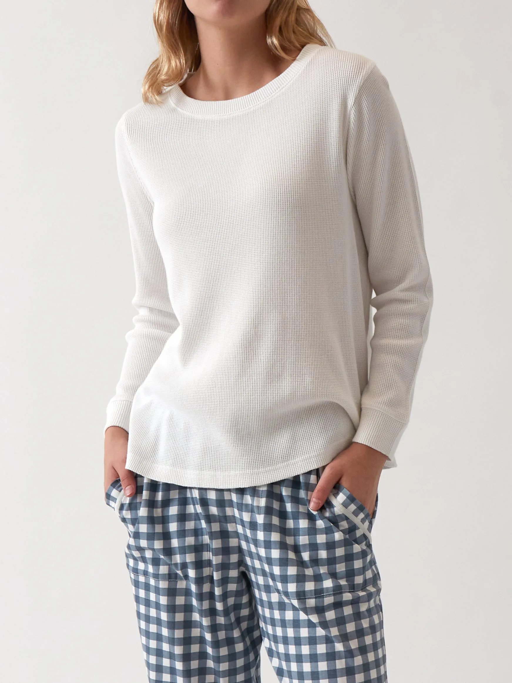 Balance Waffle Knit Long Sleeve Tee in White