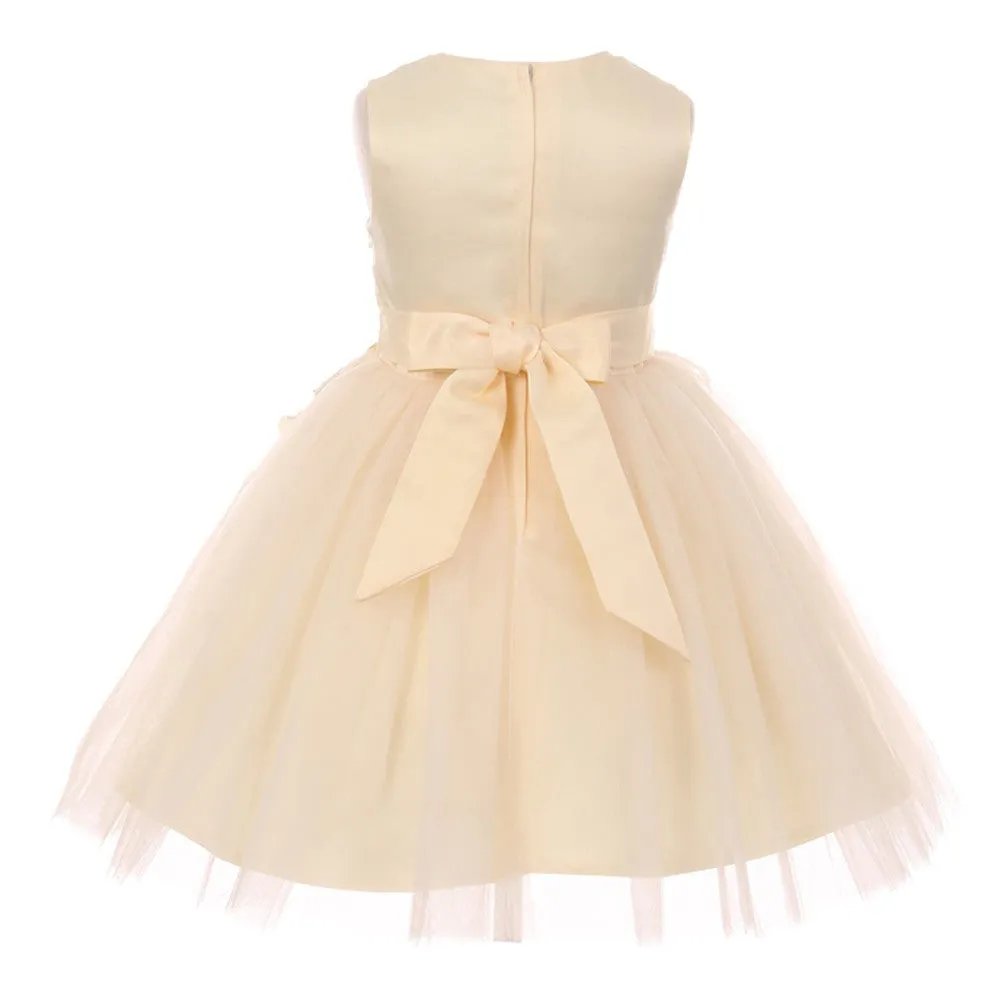 Big Girls Champagne 3D Floral Appliques Soft Tulle Flower Girl Dress 8-12