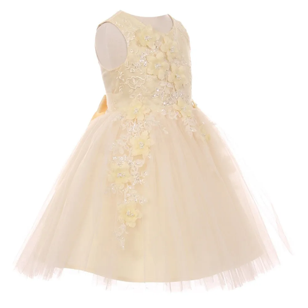 Big Girls Champagne 3D Floral Appliques Soft Tulle Flower Girl Dress 8-12