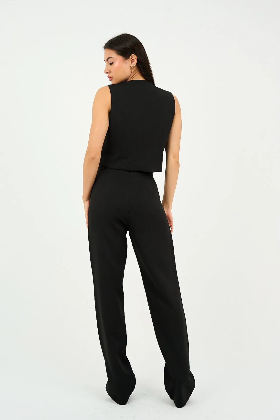 Black Pleated Straight-Leg Trousers