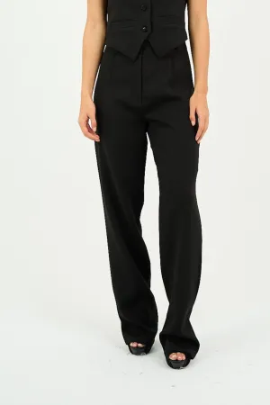 Black Pleated Straight-Leg Trousers