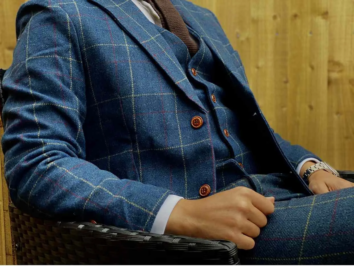 Blue Overcheck Twill Jacket