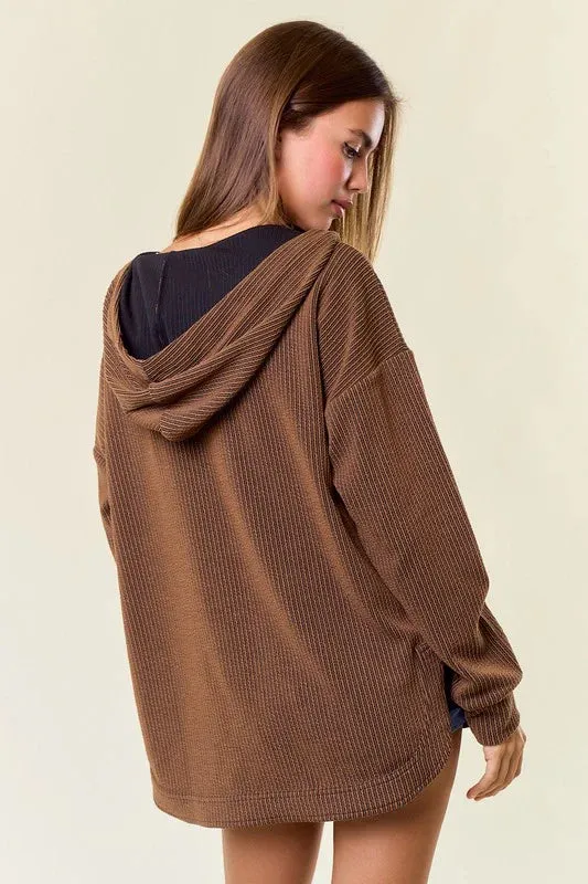 Brown Finding Joy In The Ordinary Textured Striped Hoodie