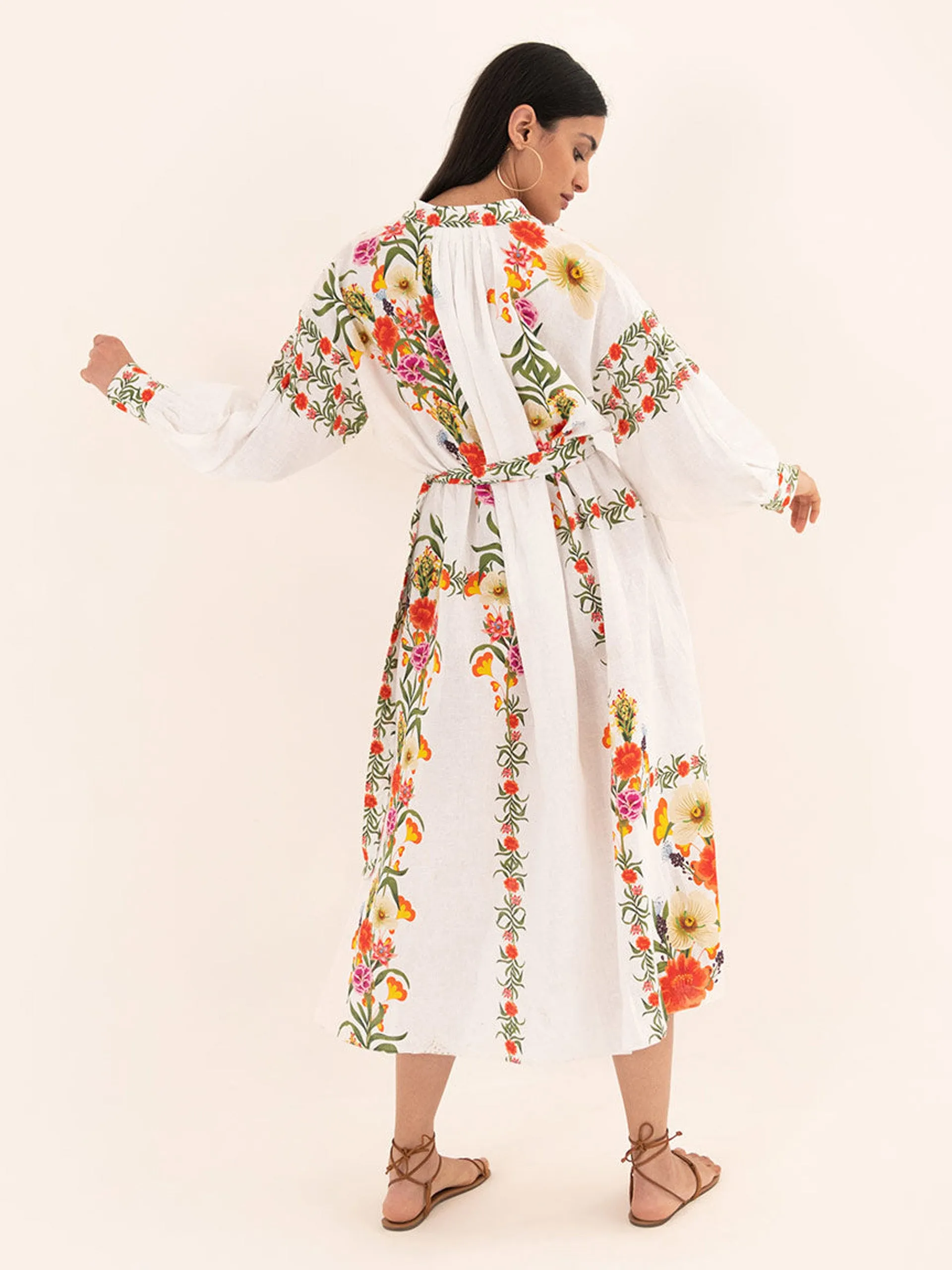 Camilla linen maxi dress in Vila Floral white
