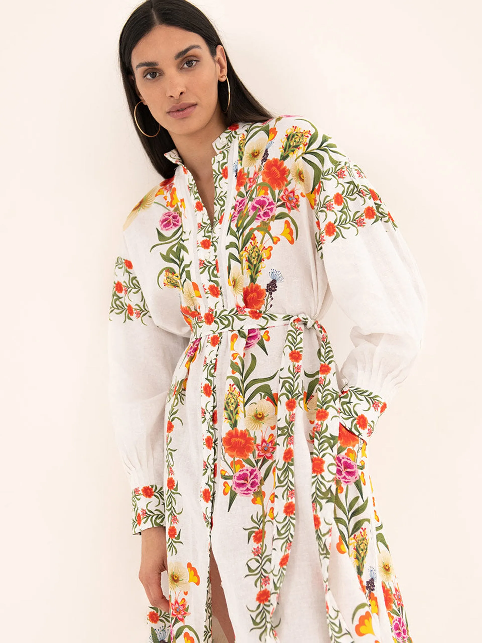 Camilla linen maxi dress in Vila Floral white