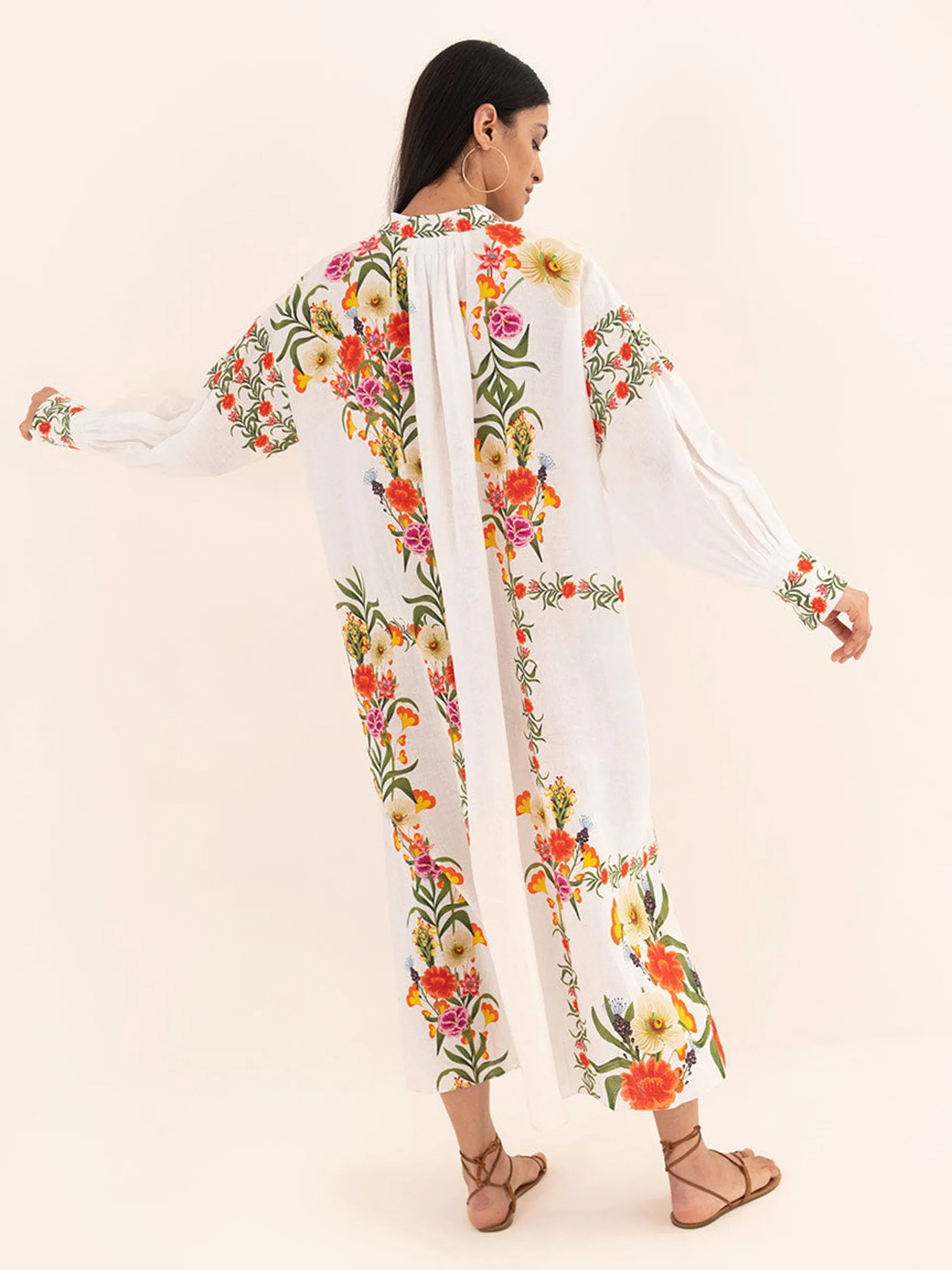 Camilla linen maxi dress in Vila Floral white
