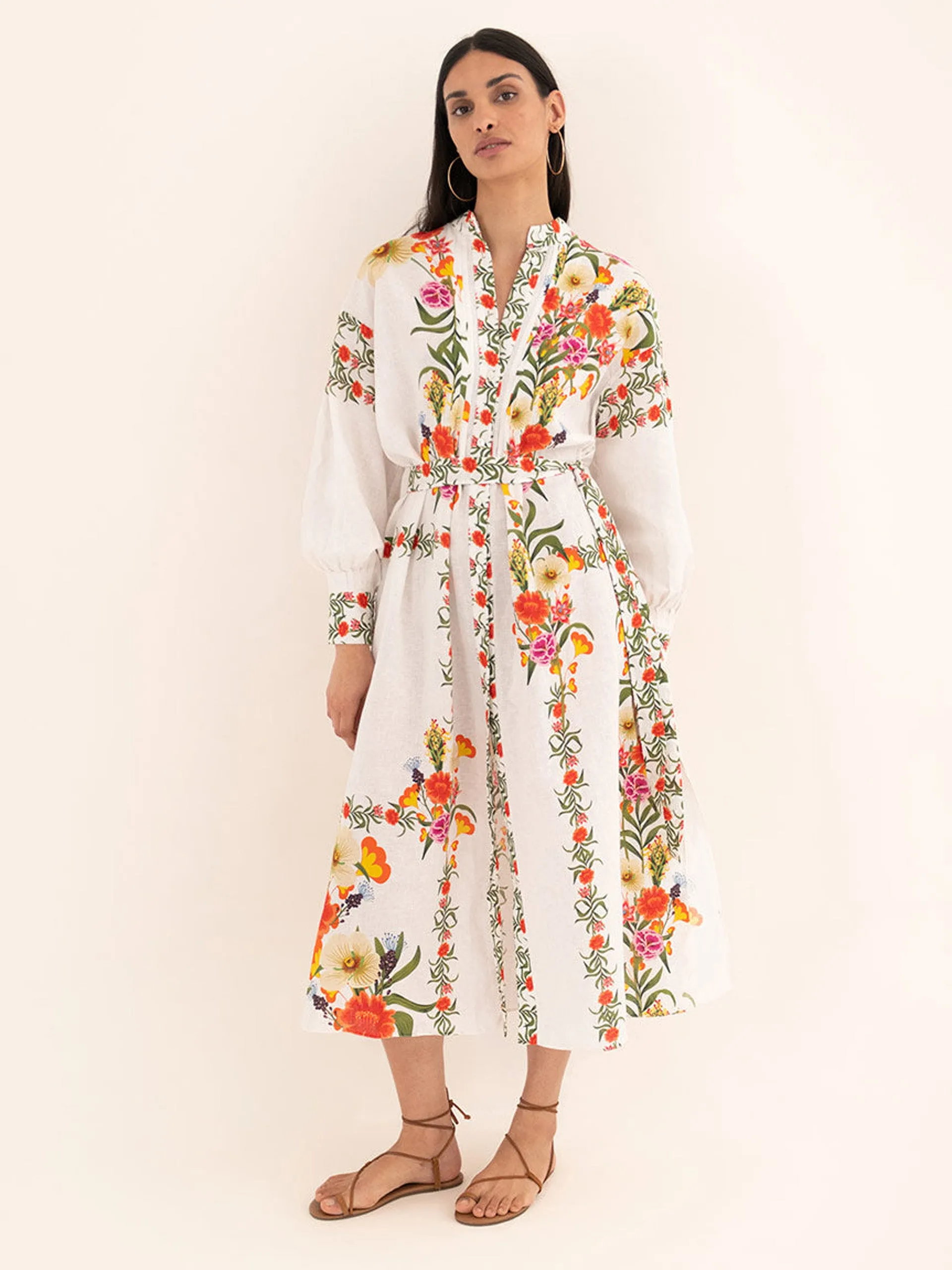 Camilla linen maxi dress in Vila Floral white