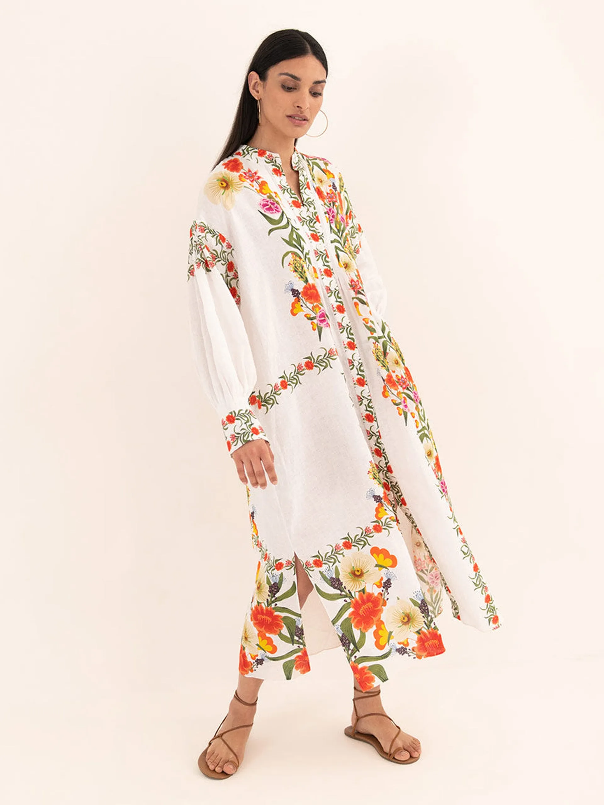 Camilla linen maxi dress in Vila Floral white