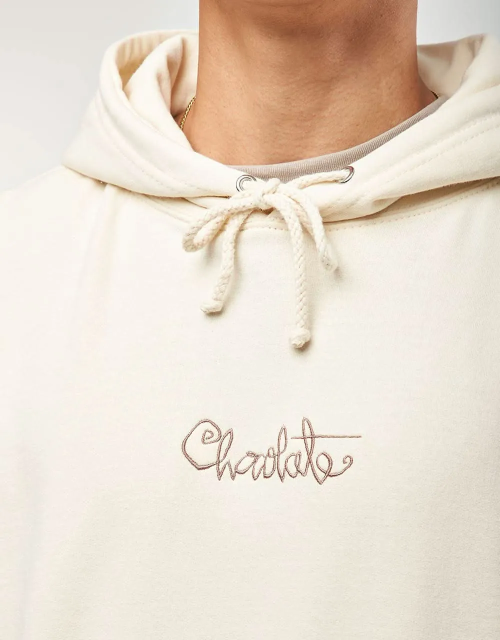 Chocolate 94 Embroidered Script Pullover Hoodie - Tan