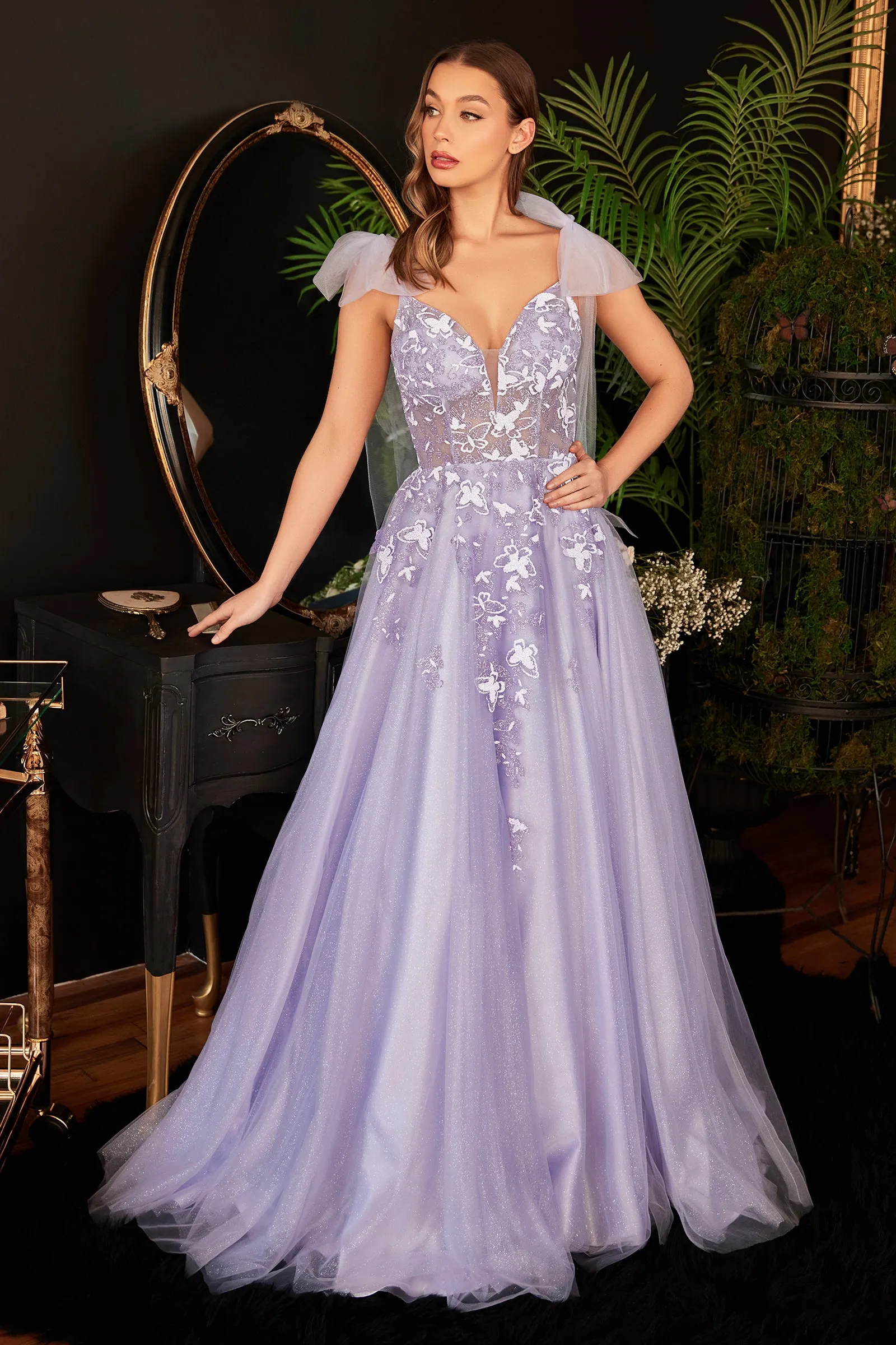 CINDERELLA DIVINE CB097 Floral A-Line Tulle Gown