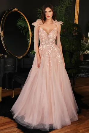 CINDERELLA DIVINE CB097 Floral A-Line Tulle Gown