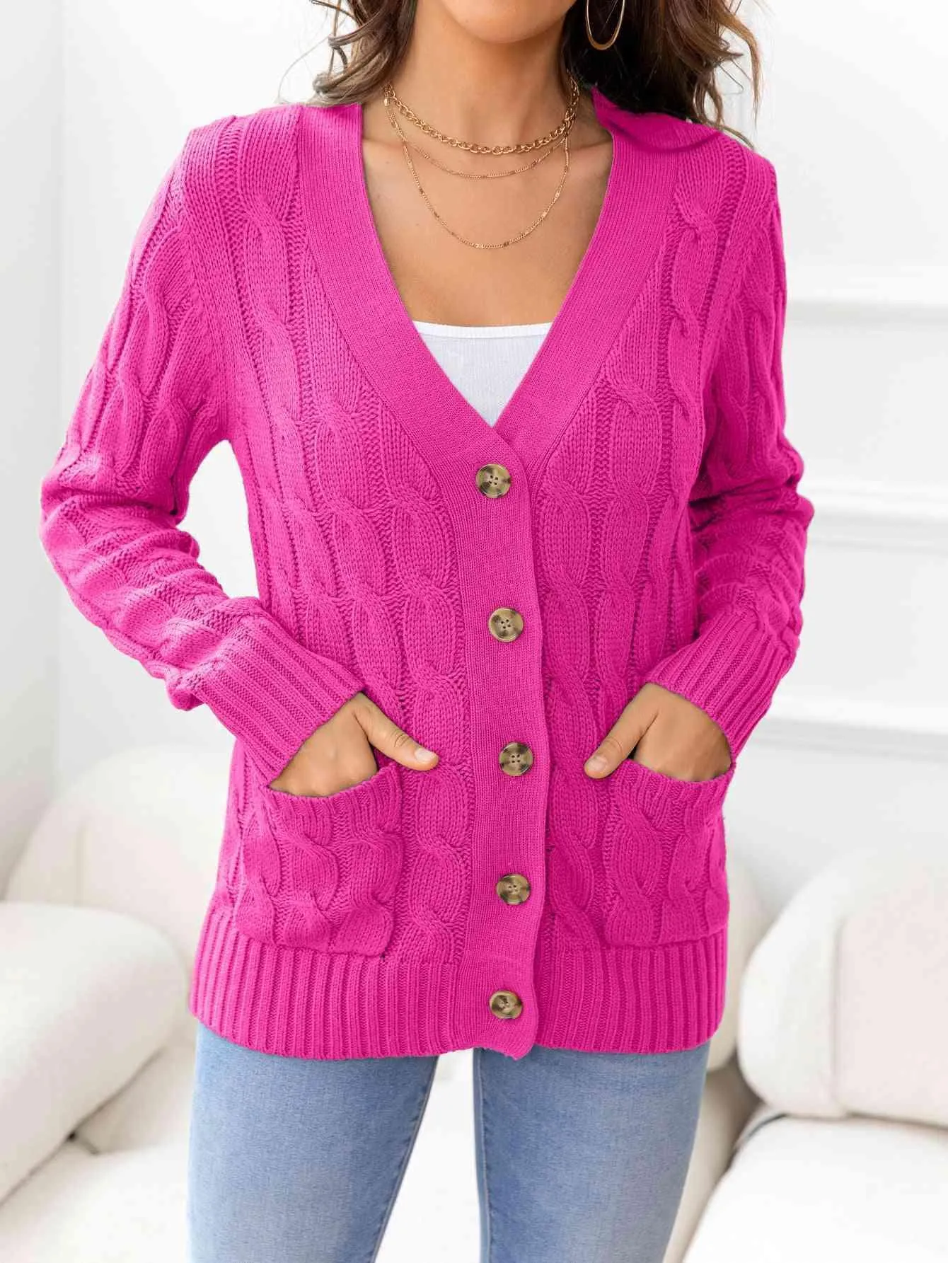 Cozy Embrace Button Up Cable Knit Cardigan