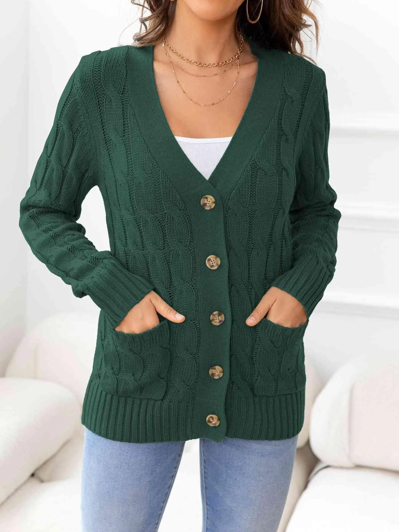 Cozy Embrace Button Up Cable Knit Cardigan