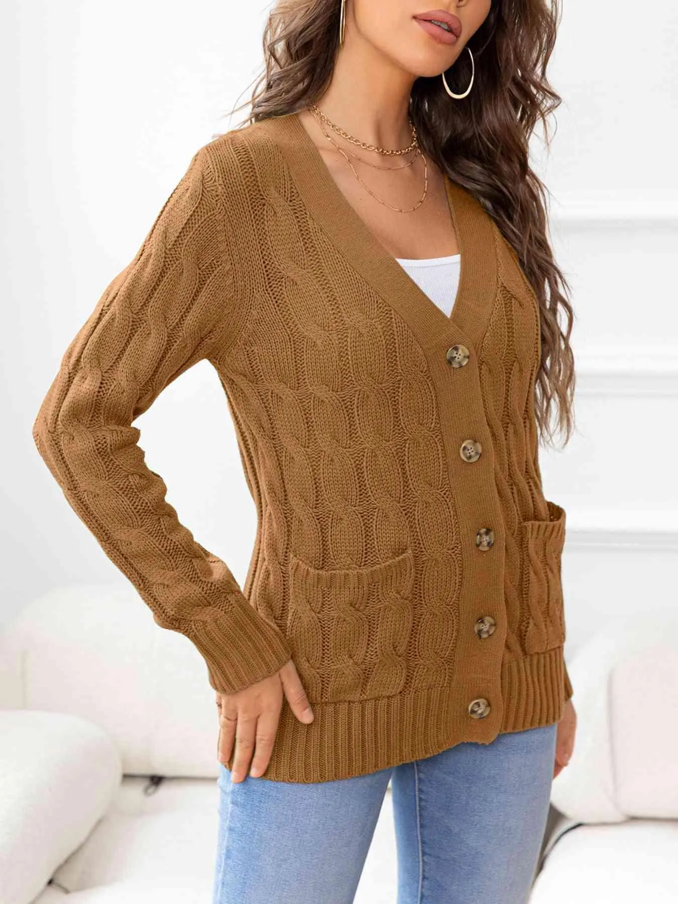Cozy Embrace Button Up Cable Knit Cardigan