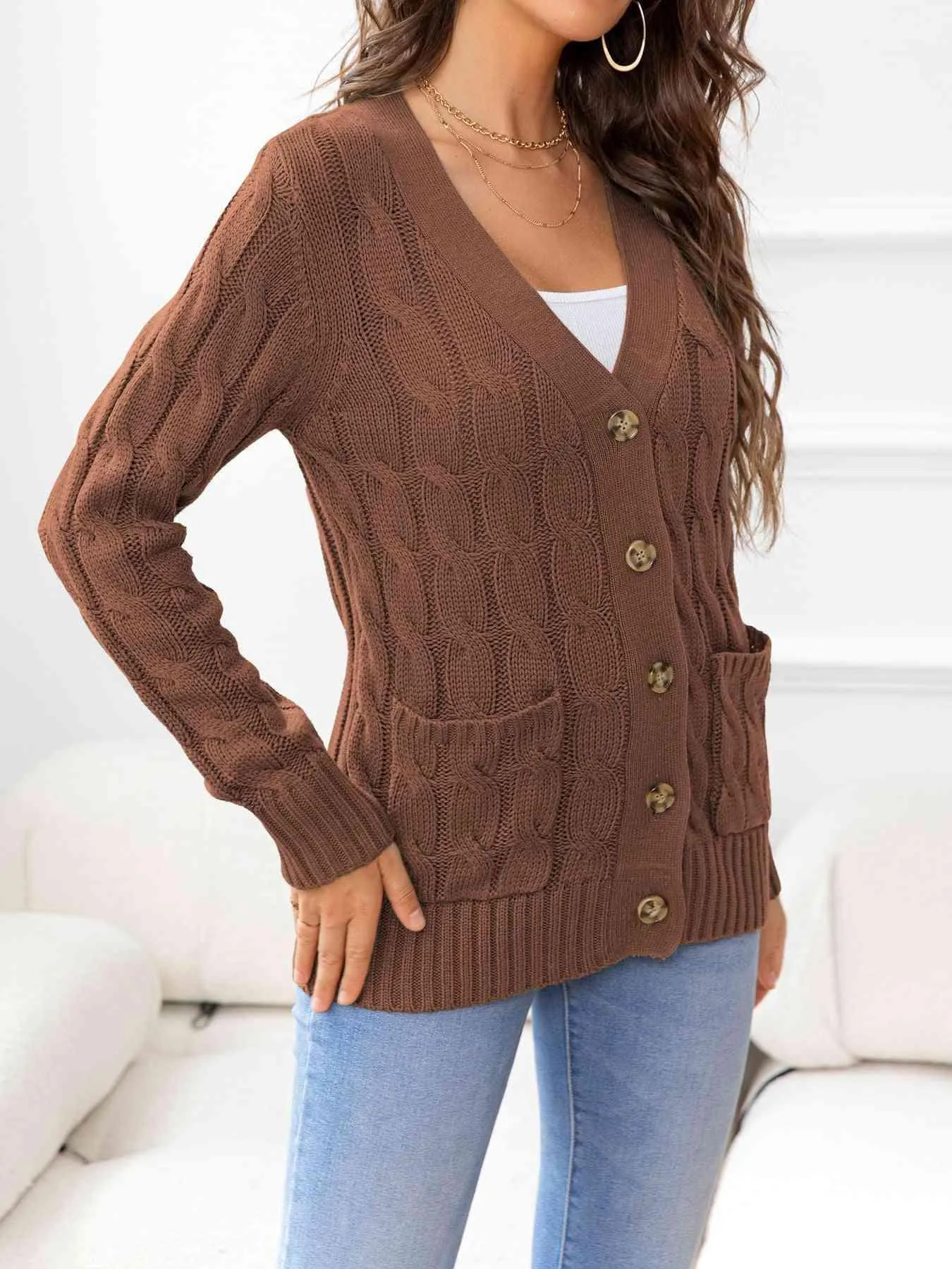 Cozy Embrace Button Up Cable Knit Cardigan