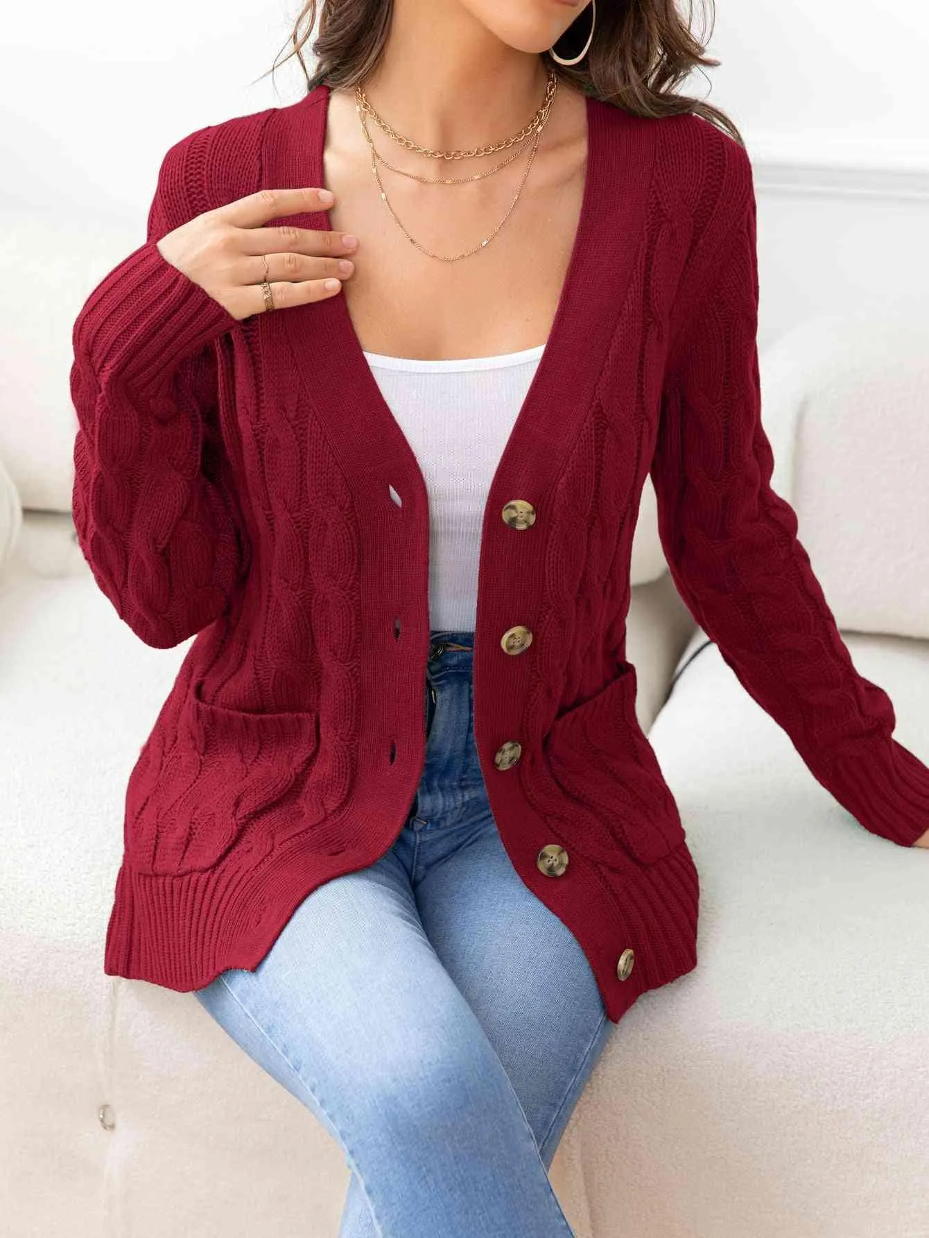 Cozy Embrace Button Up Cable Knit Cardigan