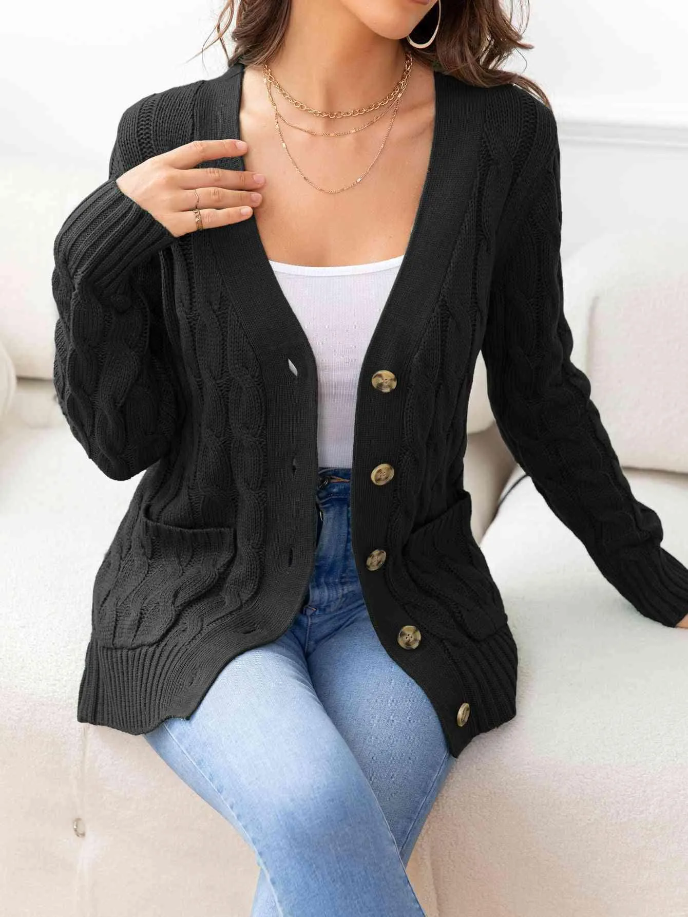 Cozy Embrace Button Up Cable Knit Cardigan