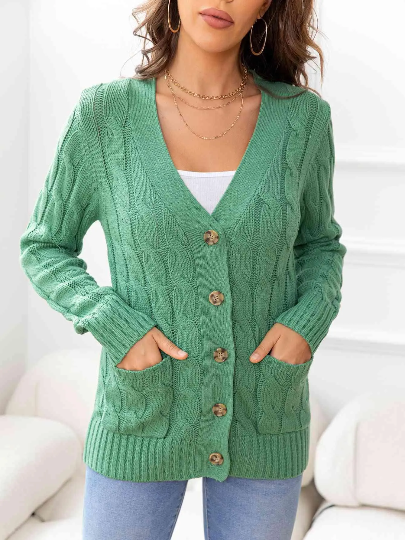 Cozy Embrace Button Up Cable Knit Cardigan