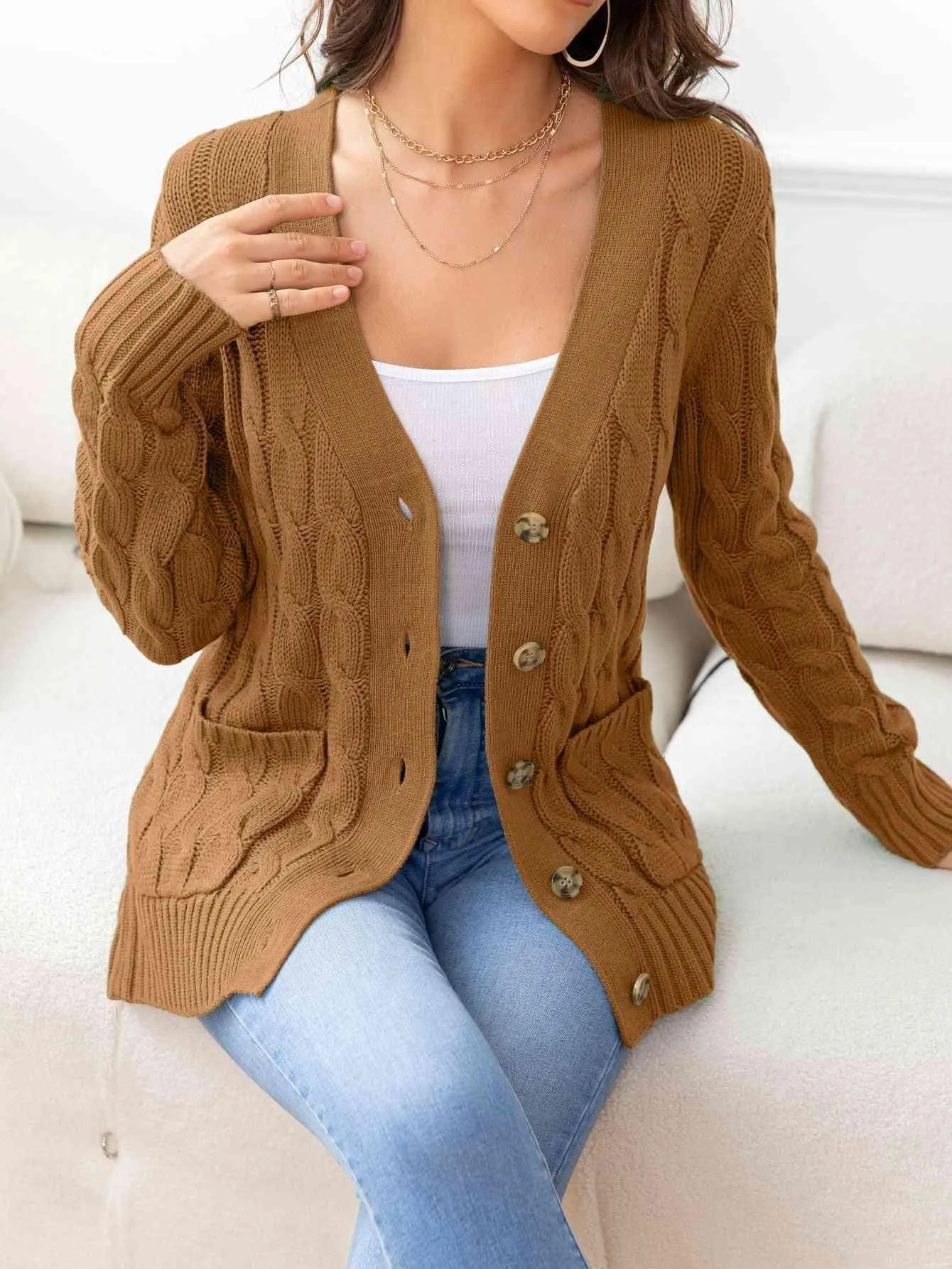 Cozy Embrace Button Up Cable Knit Cardigan