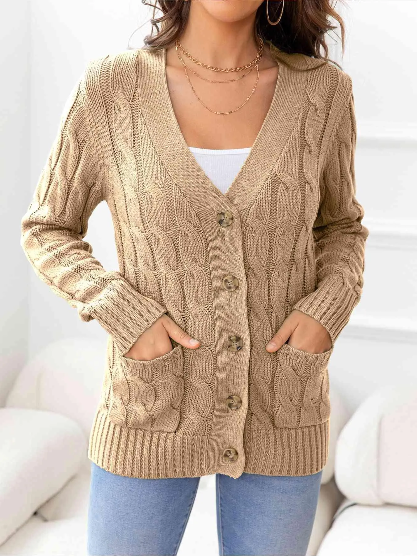 Cozy Embrace Button Up Cable Knit Cardigan