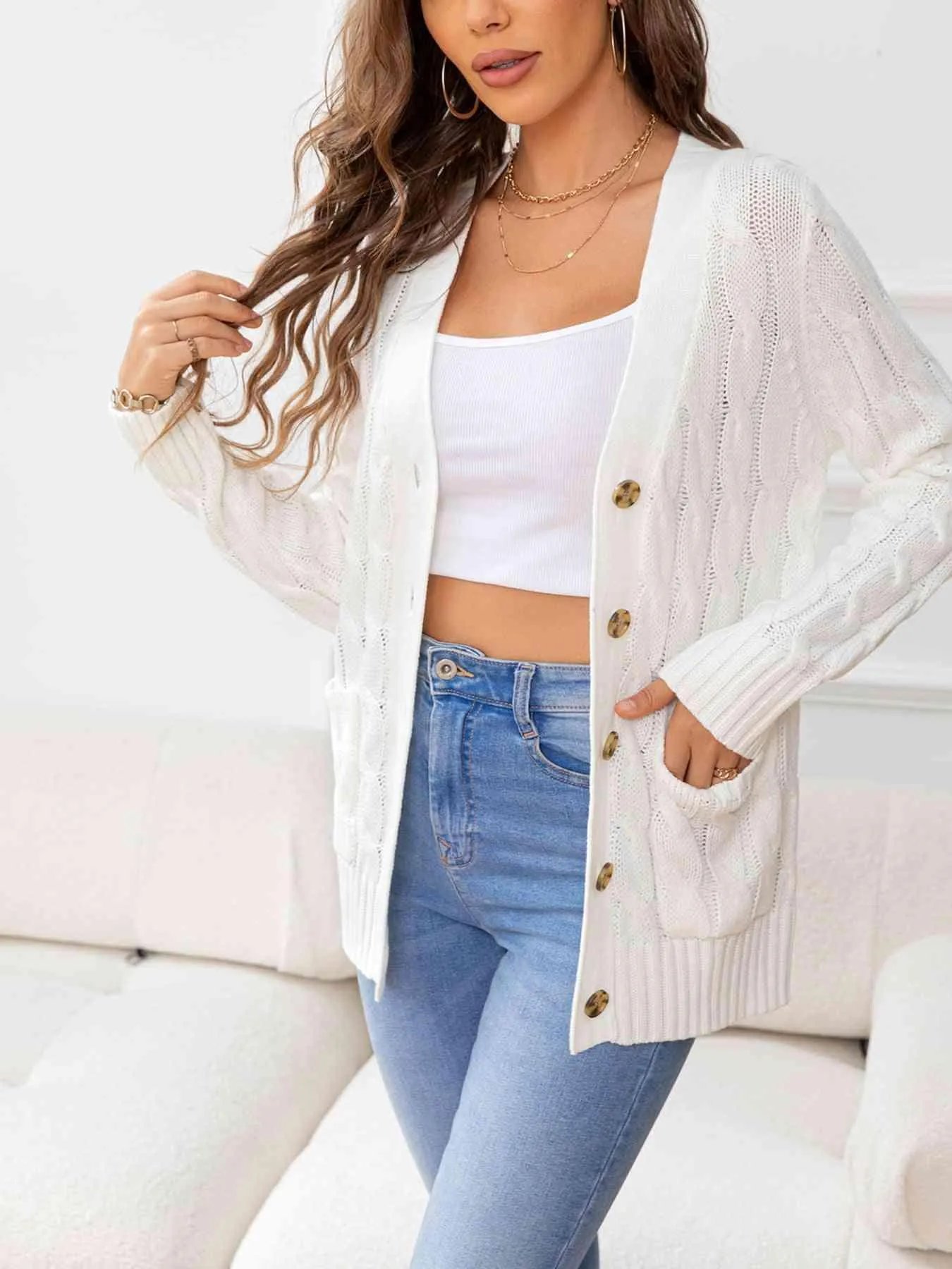 Cozy Embrace Button Up Cable Knit Cardigan