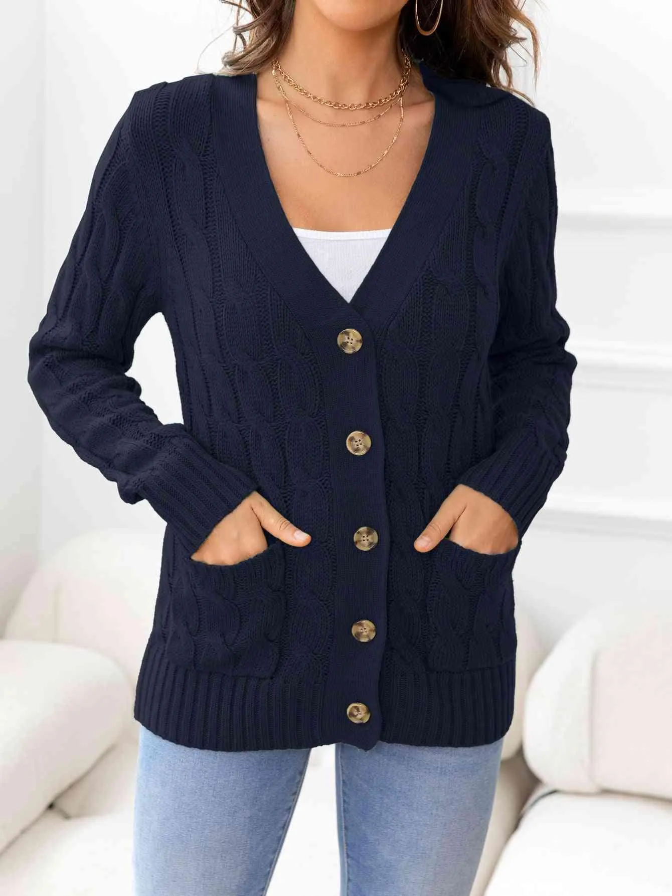 Cozy Embrace Button Up Cable Knit Cardigan