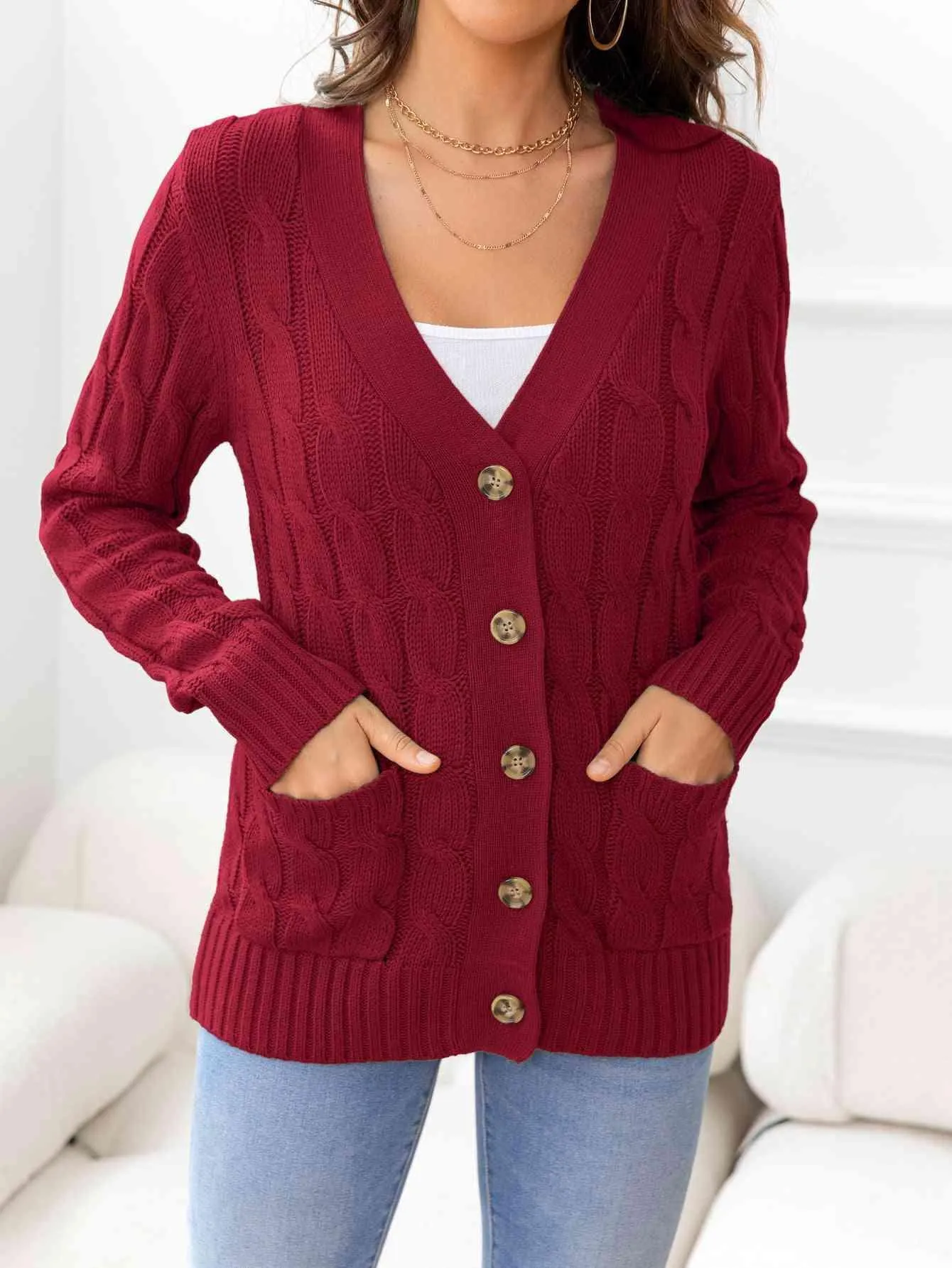 Cozy Embrace Button Up Cable Knit Cardigan