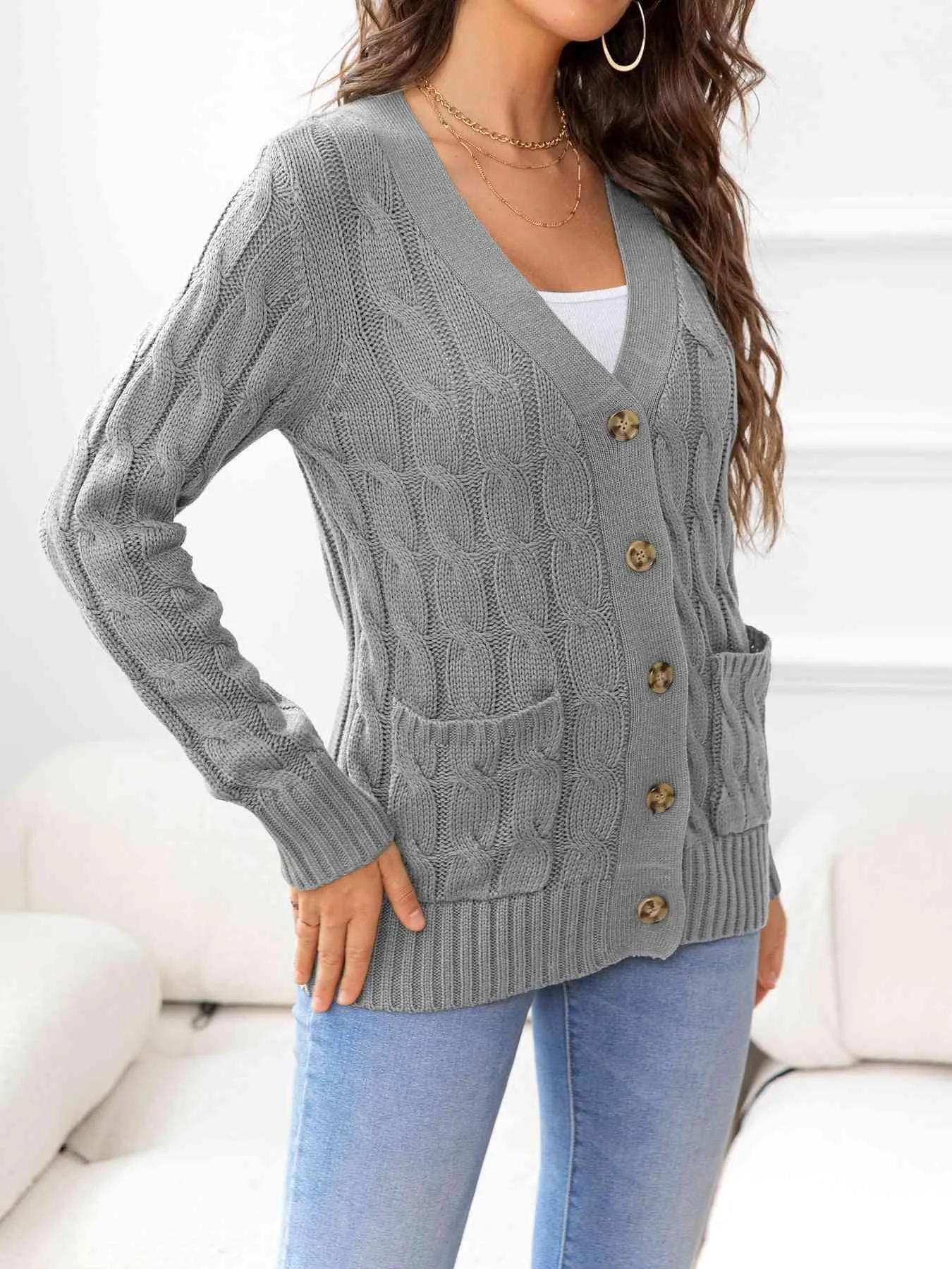 Cozy Embrace Button Up Cable Knit Cardigan