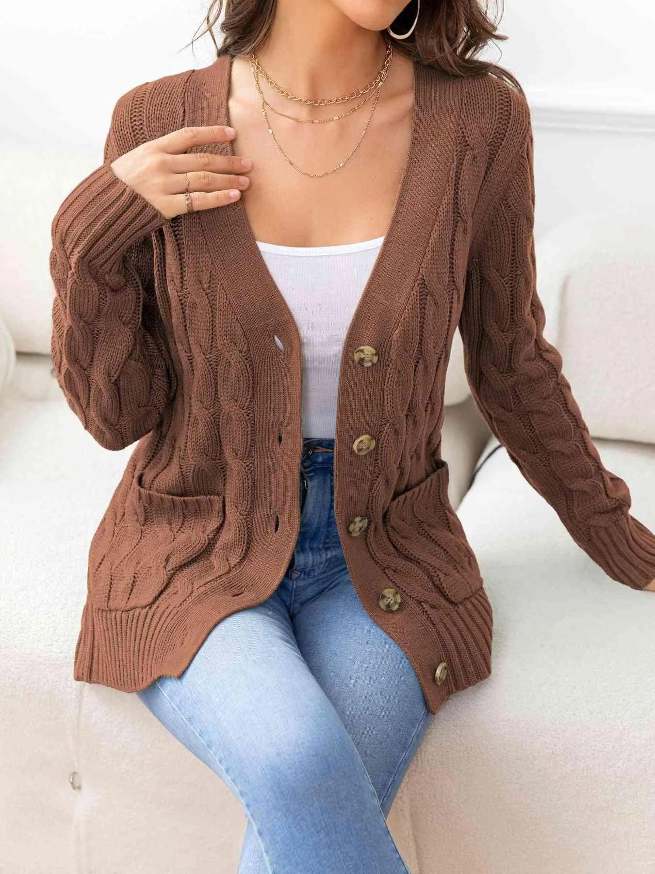 Cozy Embrace Button Up Cable Knit Cardigan