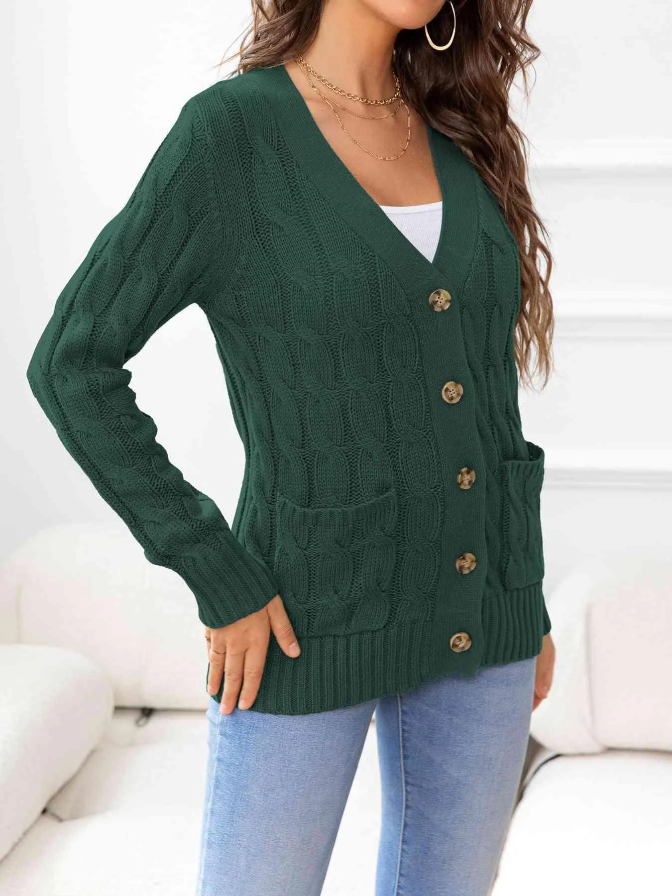 Cozy Embrace Button Up Cable Knit Cardigan