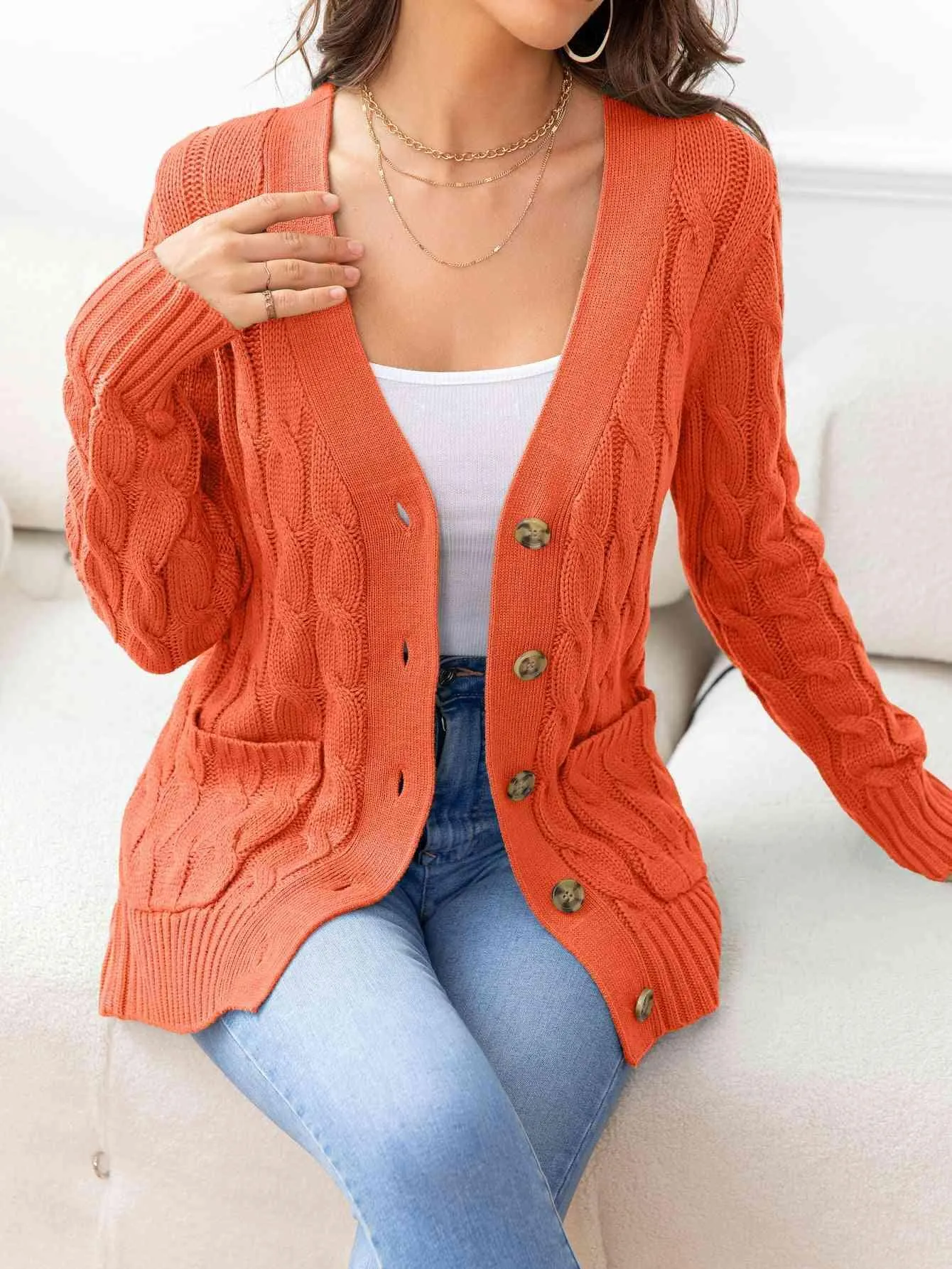 Cozy Embrace Button Up Cable Knit Cardigan