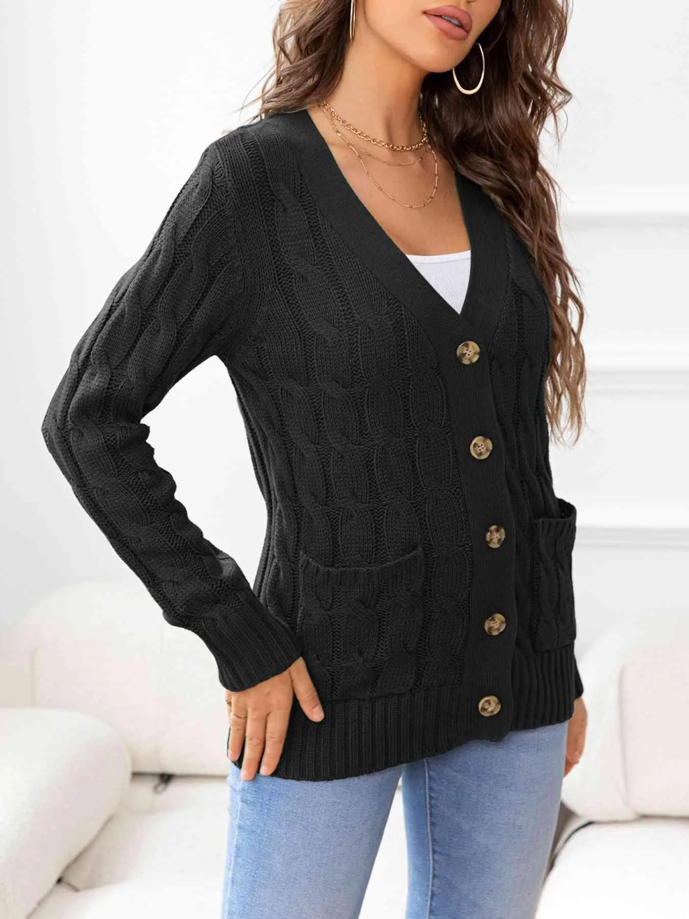 Cozy Embrace Button Up Cable Knit Cardigan