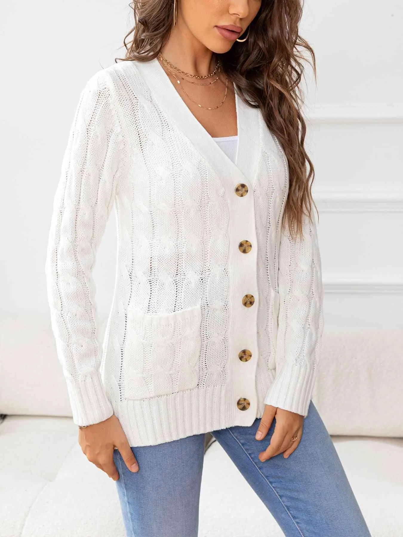 Cozy Embrace Button Up Cable Knit Cardigan