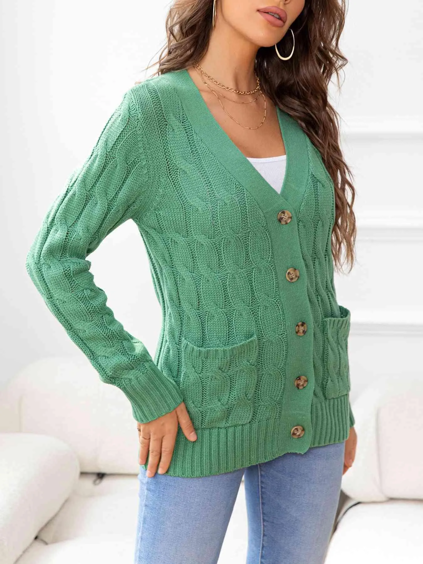 Cozy Embrace Button Up Cable Knit Cardigan