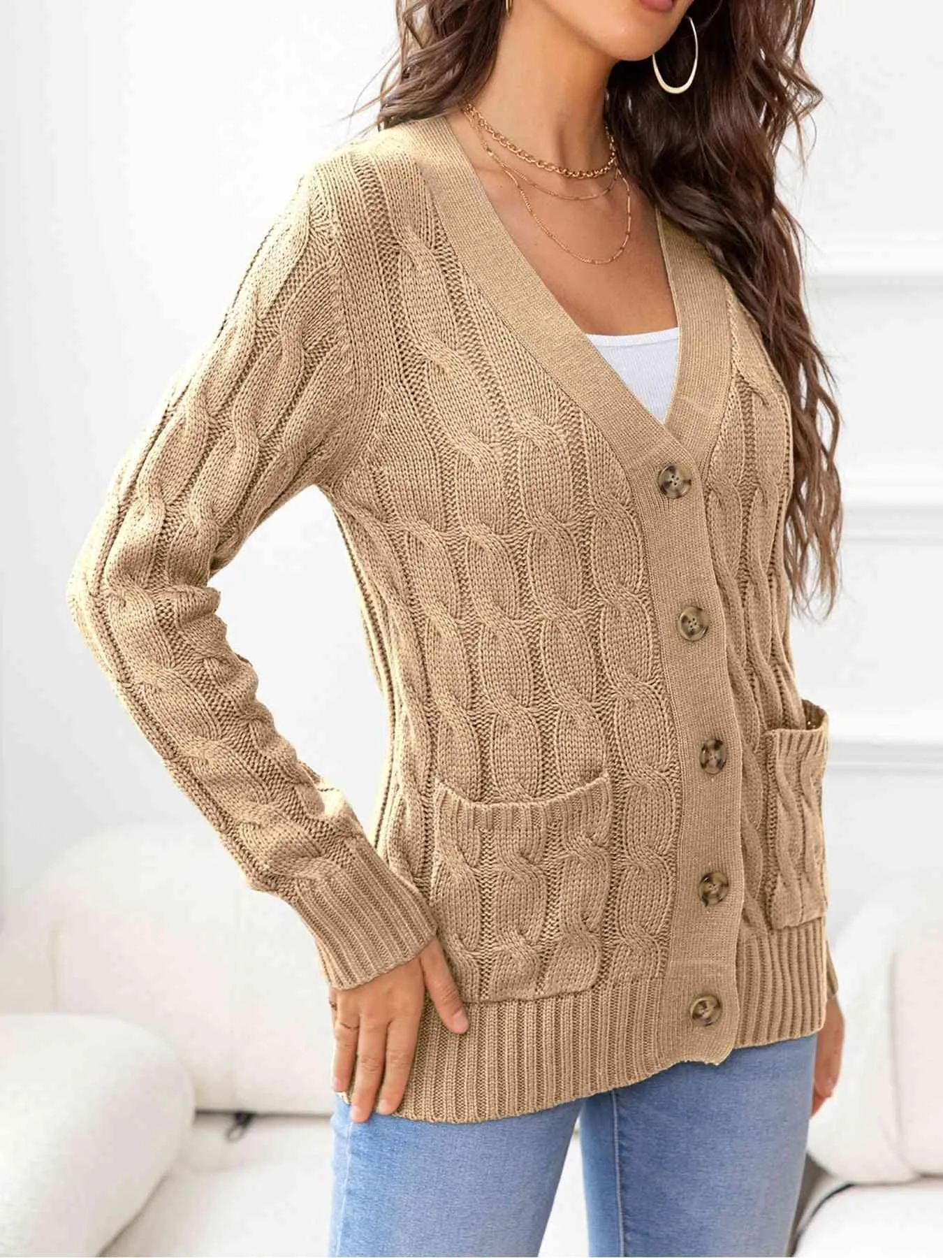 Cozy Embrace Button Up Cable Knit Cardigan