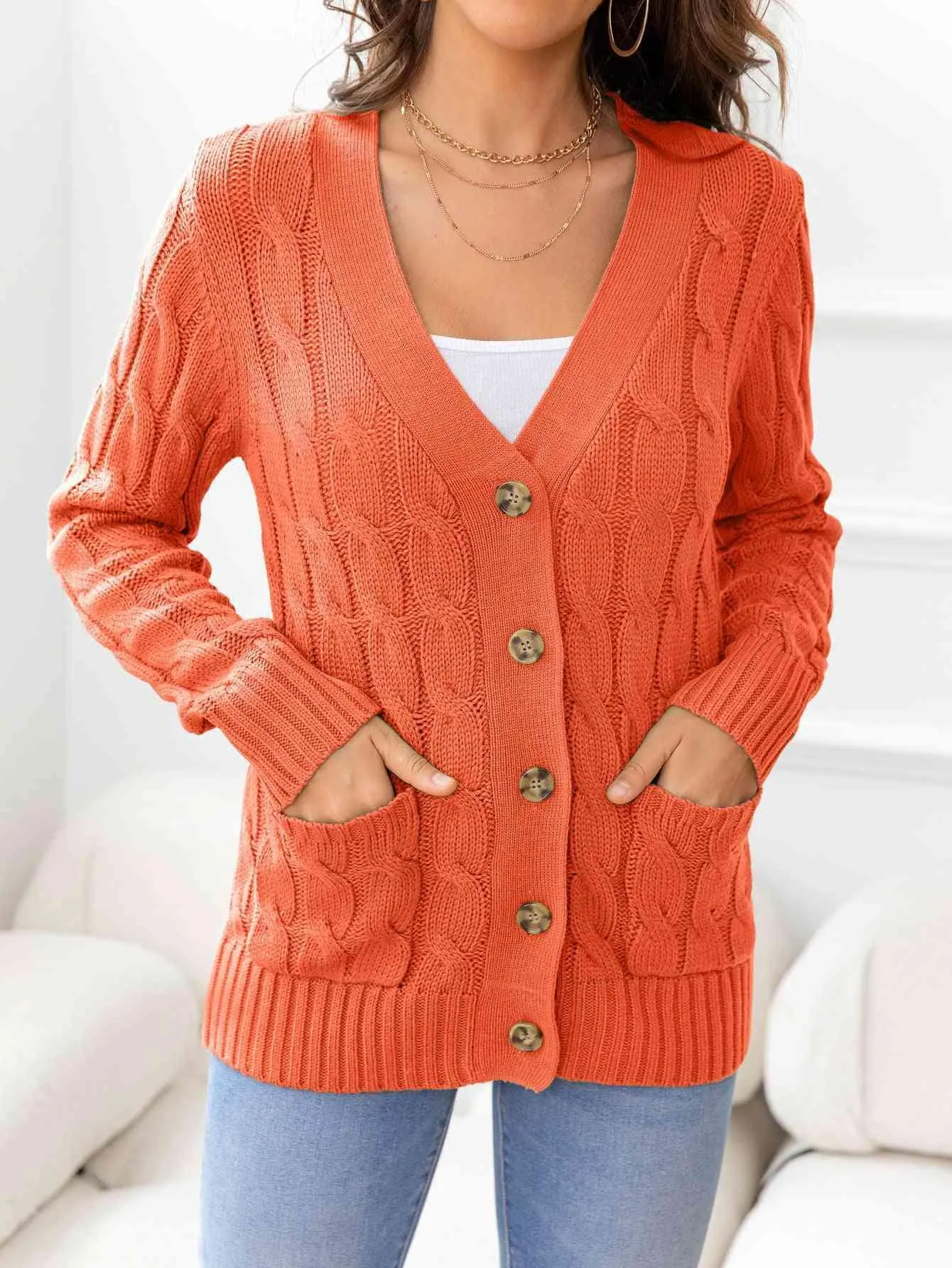 Cozy Embrace Button Up Cable Knit Cardigan