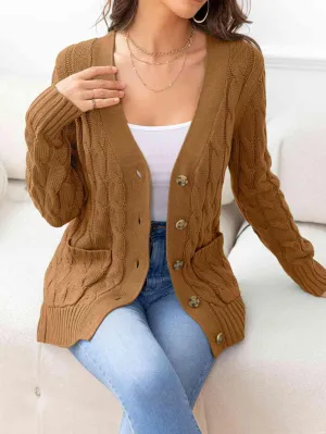 Cozy Embrace Button Up Cable Knit Cardigan