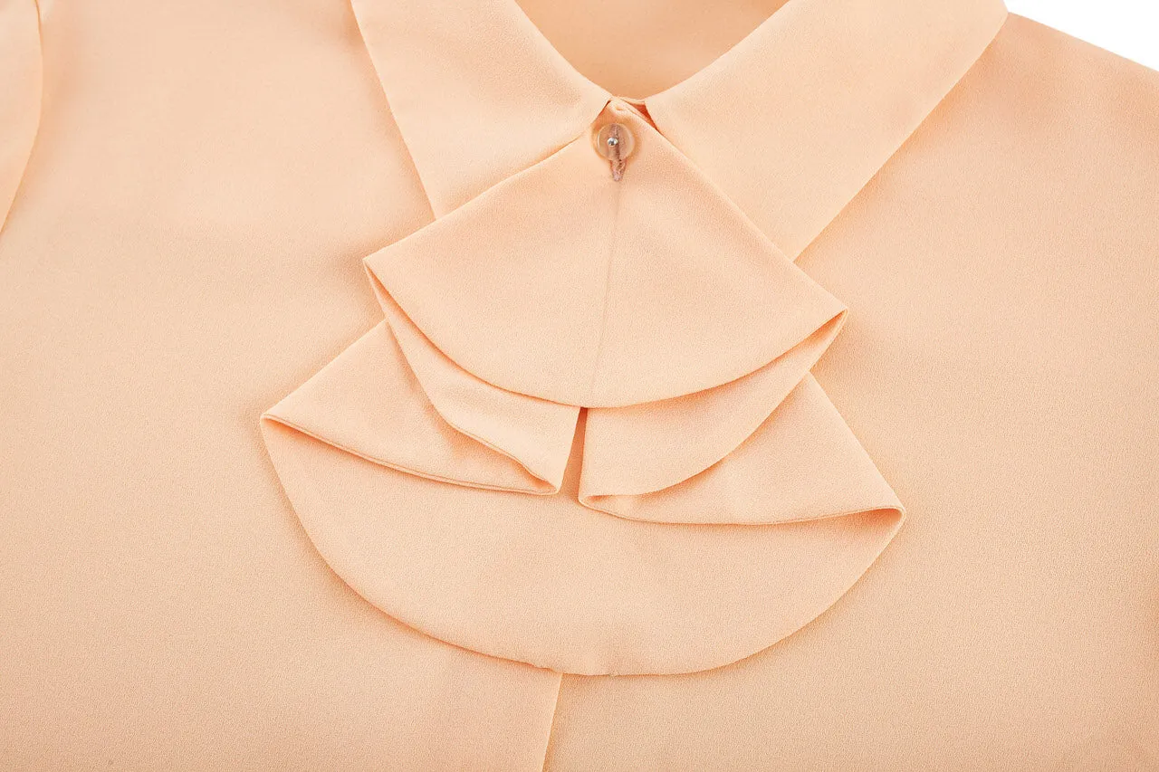 Crepe Shirt Collar Blouse with Detachable Scarf