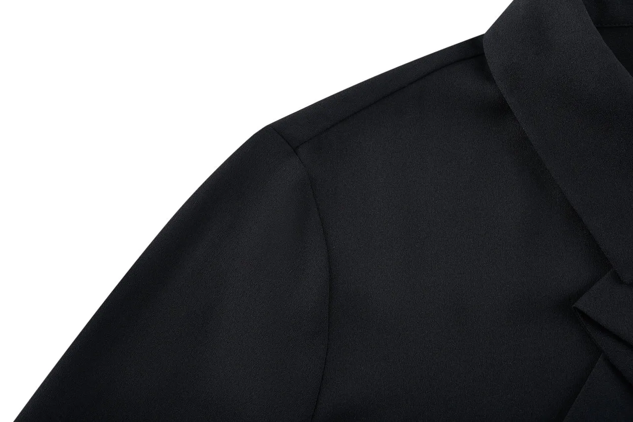 Crepe Shirt Collar Blouse with Detachable Scarf
