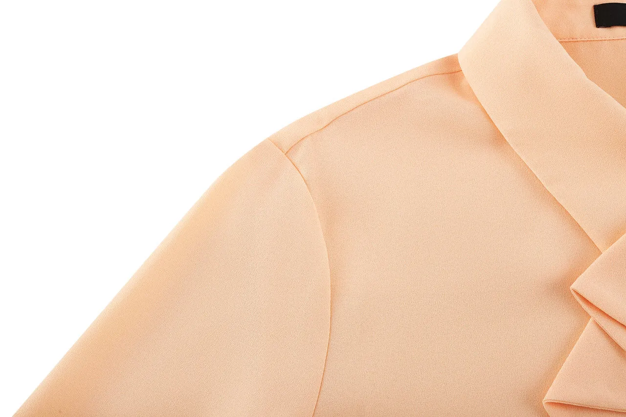 Crepe Shirt Collar Blouse with Detachable Scarf