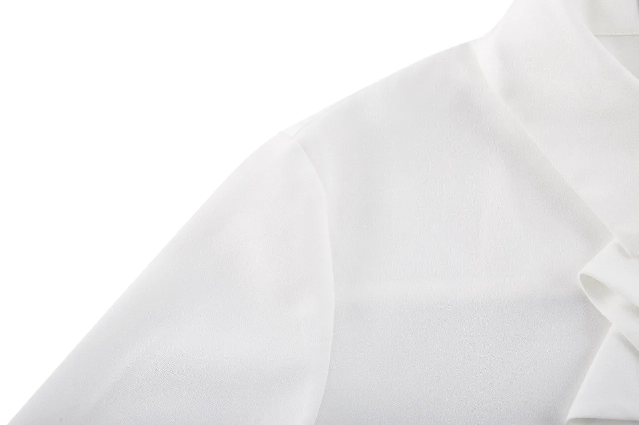 Crepe Shirt Collar Blouse with Detachable Scarf