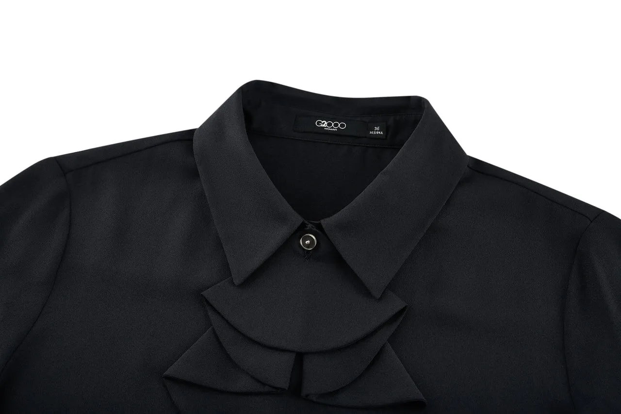 Crepe Shirt Collar Blouse with Detachable Scarf
