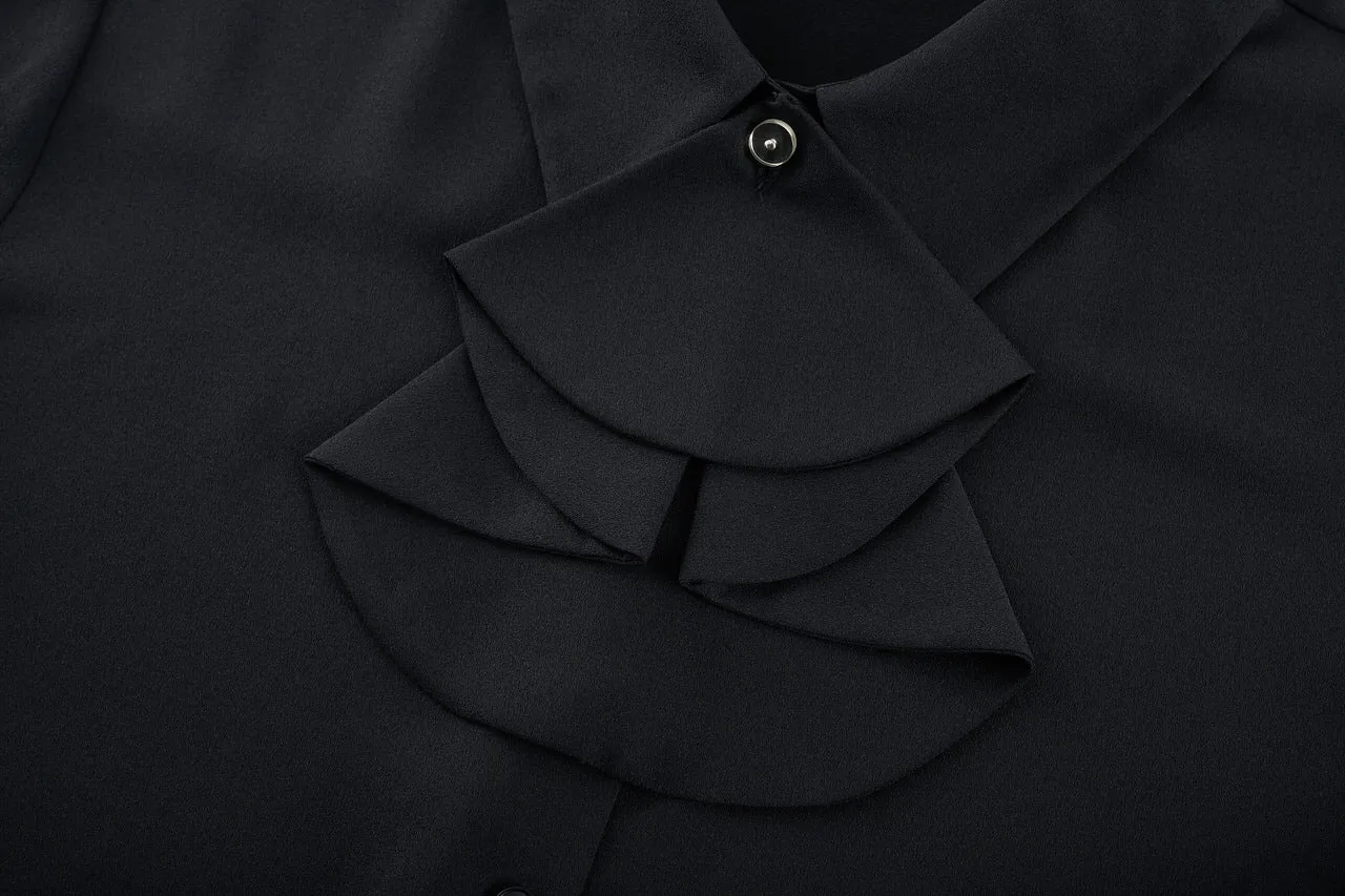 Crepe Shirt Collar Blouse with Detachable Scarf
